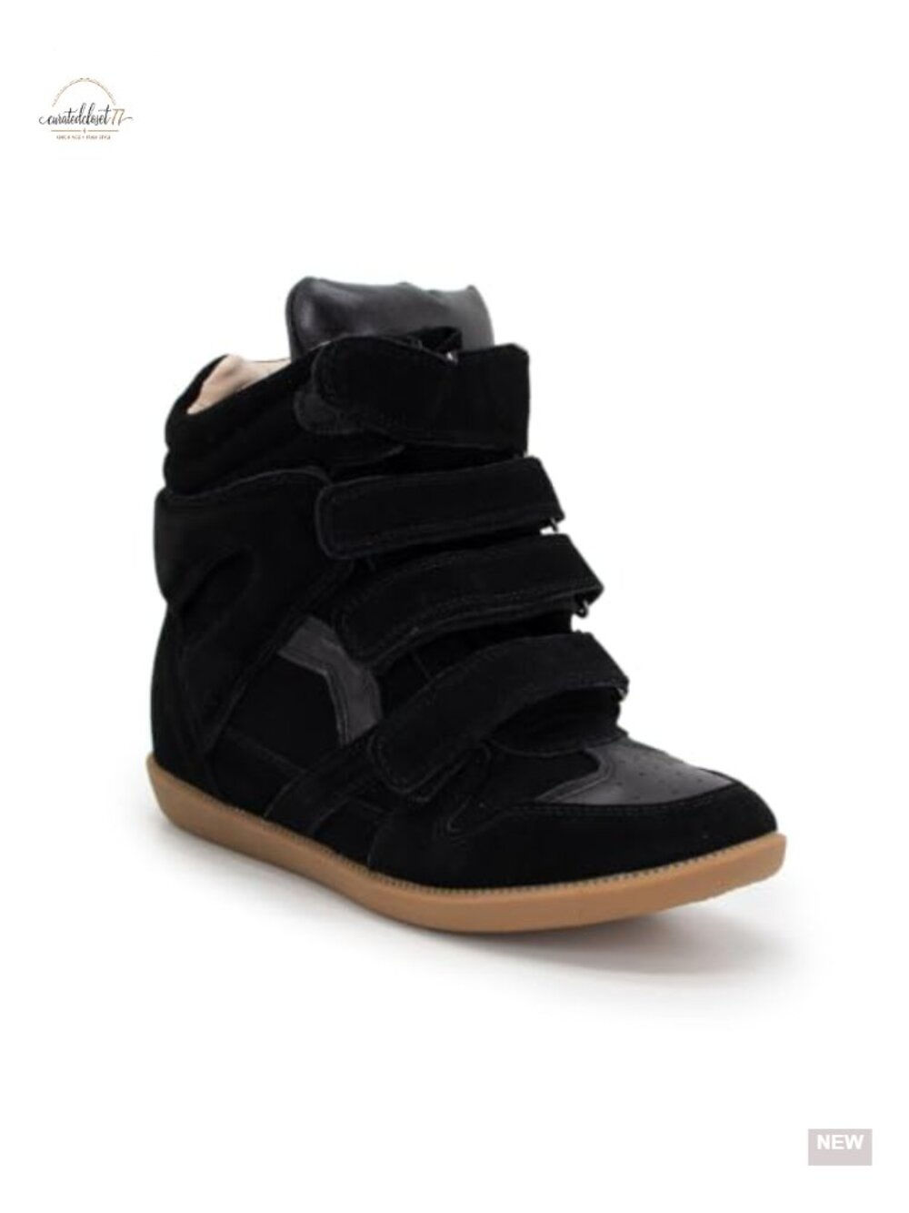 Hidden Wedge High Top Sneakers Faux Suede Hook & Loop Platform Women's